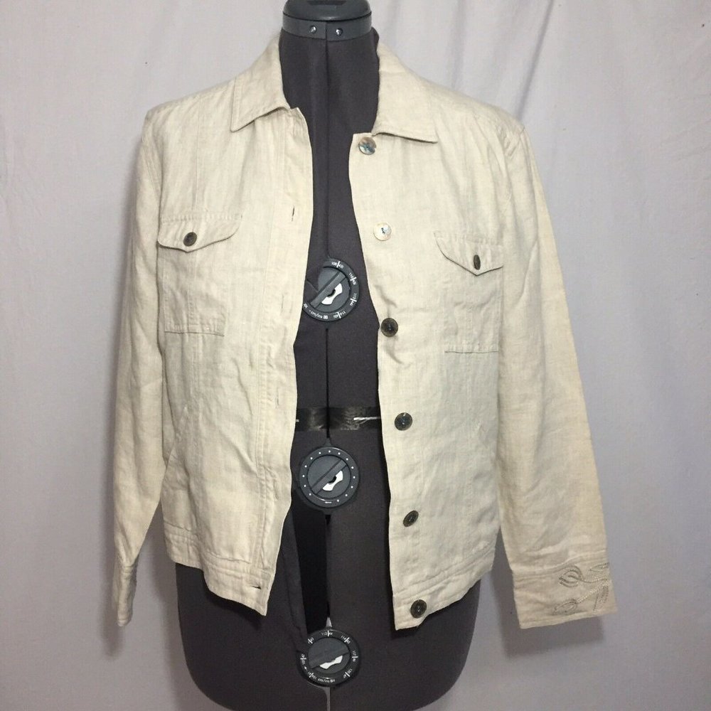 J Jill Tan Linen Jacket Womens 6 Used Linen - Picture 3 of 11